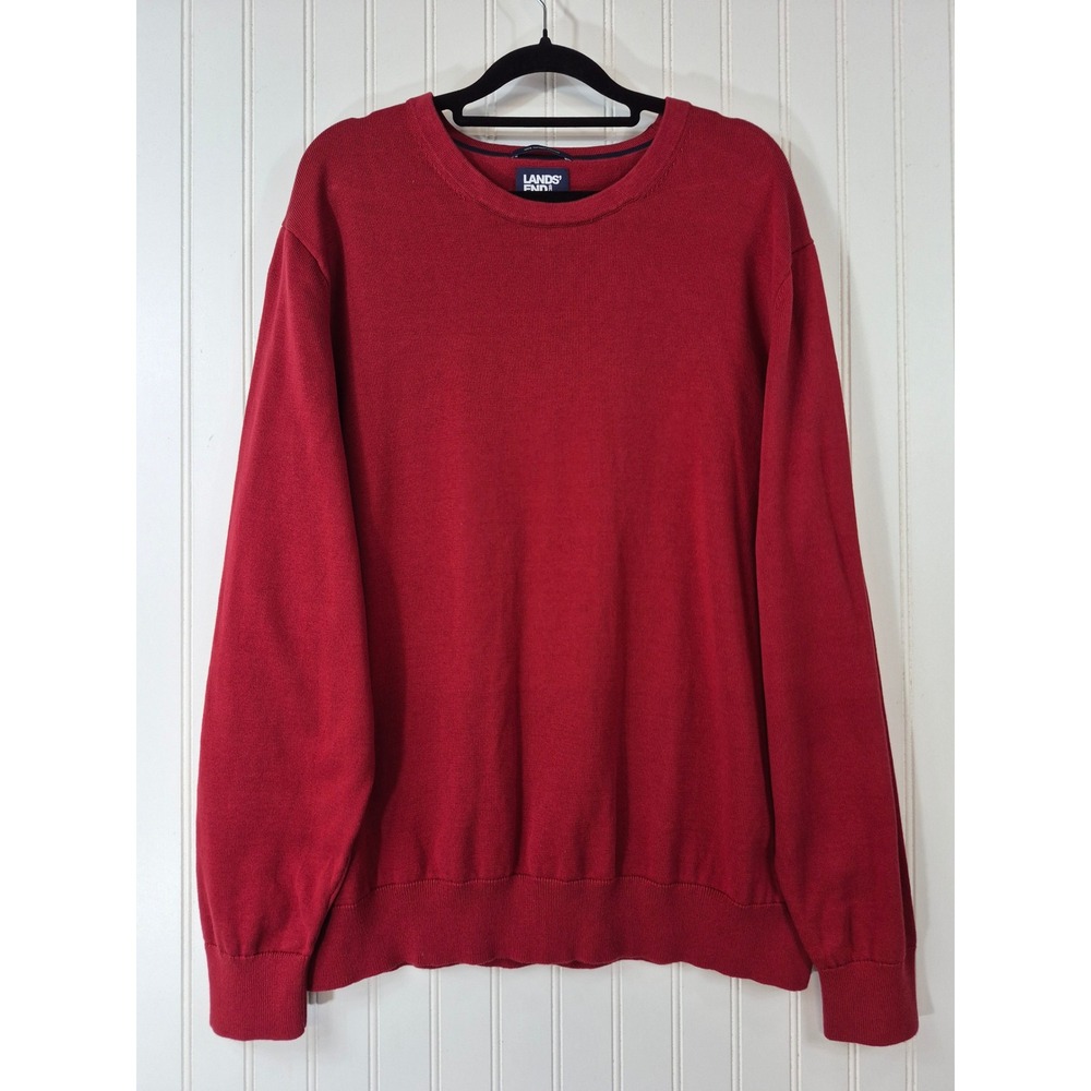 Lands' End Mens XL Red 100% Supima Cotton Crewneck Long Sleeve Knit Sweater